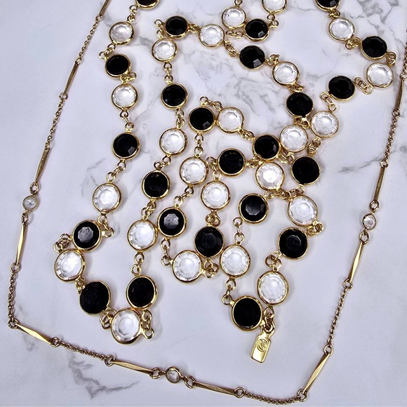 Swarovski Jewelry - Swarovski Black and Clear Crystal Station Necklace 36in with 20in Accent Chain